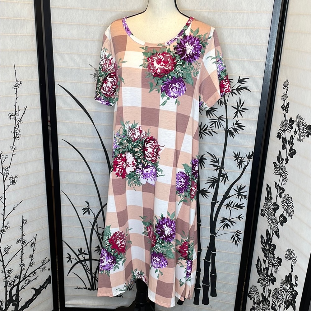 Lularoe Carly Floral Checkered Dress 2xl